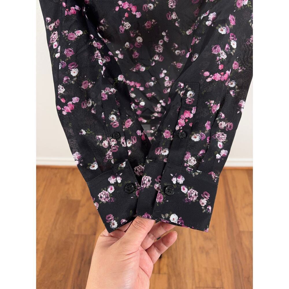 B35 The Kooples Silk Blend Blouse Womens US 4 Floral Button Down Work Office - Picture 7 of 12